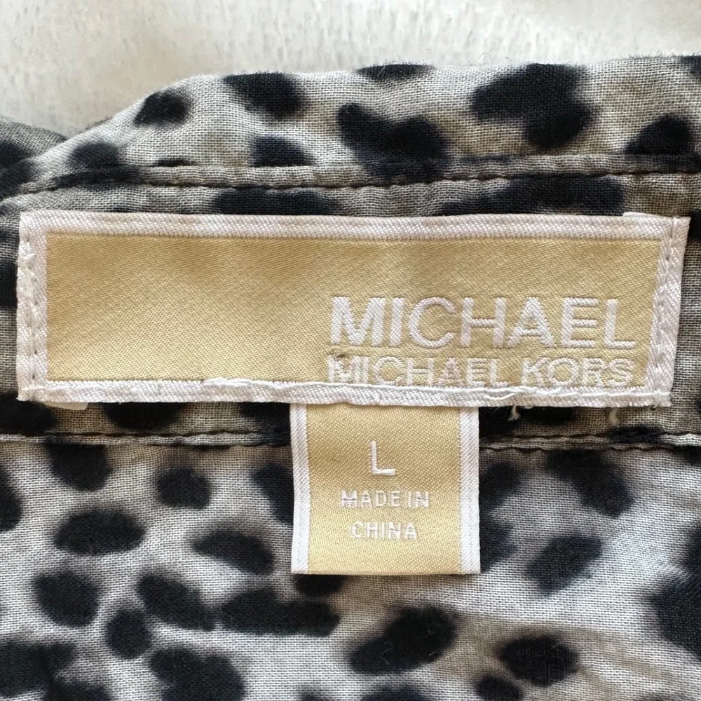 Michael Kors Leopard Print Button Shirt L Tailored Safari Blouse Animal Print - Picture 4 of 7